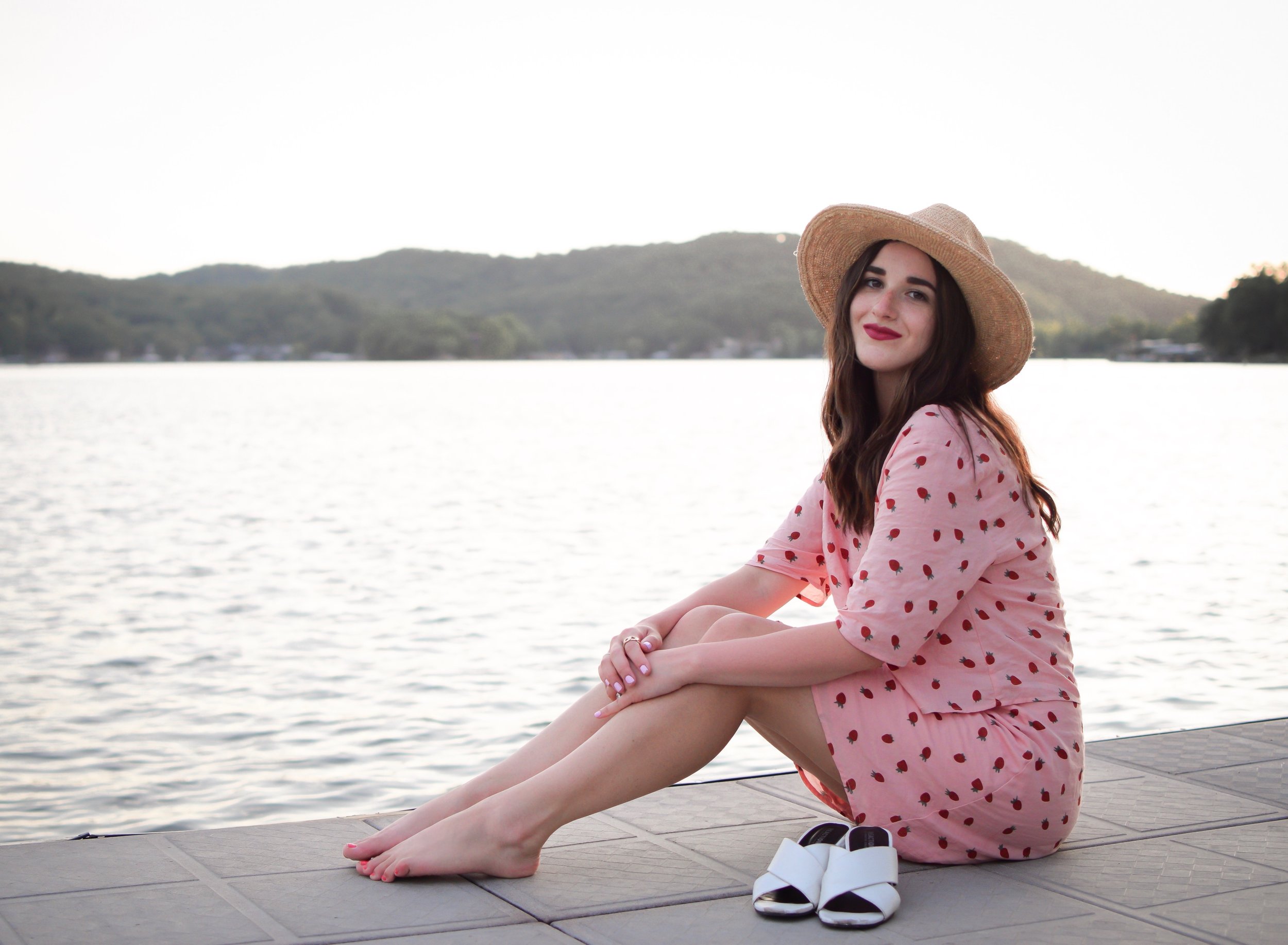 Strawberry Set Walmart Fashion Esther Santer Fashion Blog NYC Street Style Blogger Outfit OOTD Trendy Shopping Girl What How To Wear Affordable Fruit Trend Straw Hat Vacation Lake of the Ozarks White Mules Sandals Nature Travel Shopping  Two Piece Set.JPG