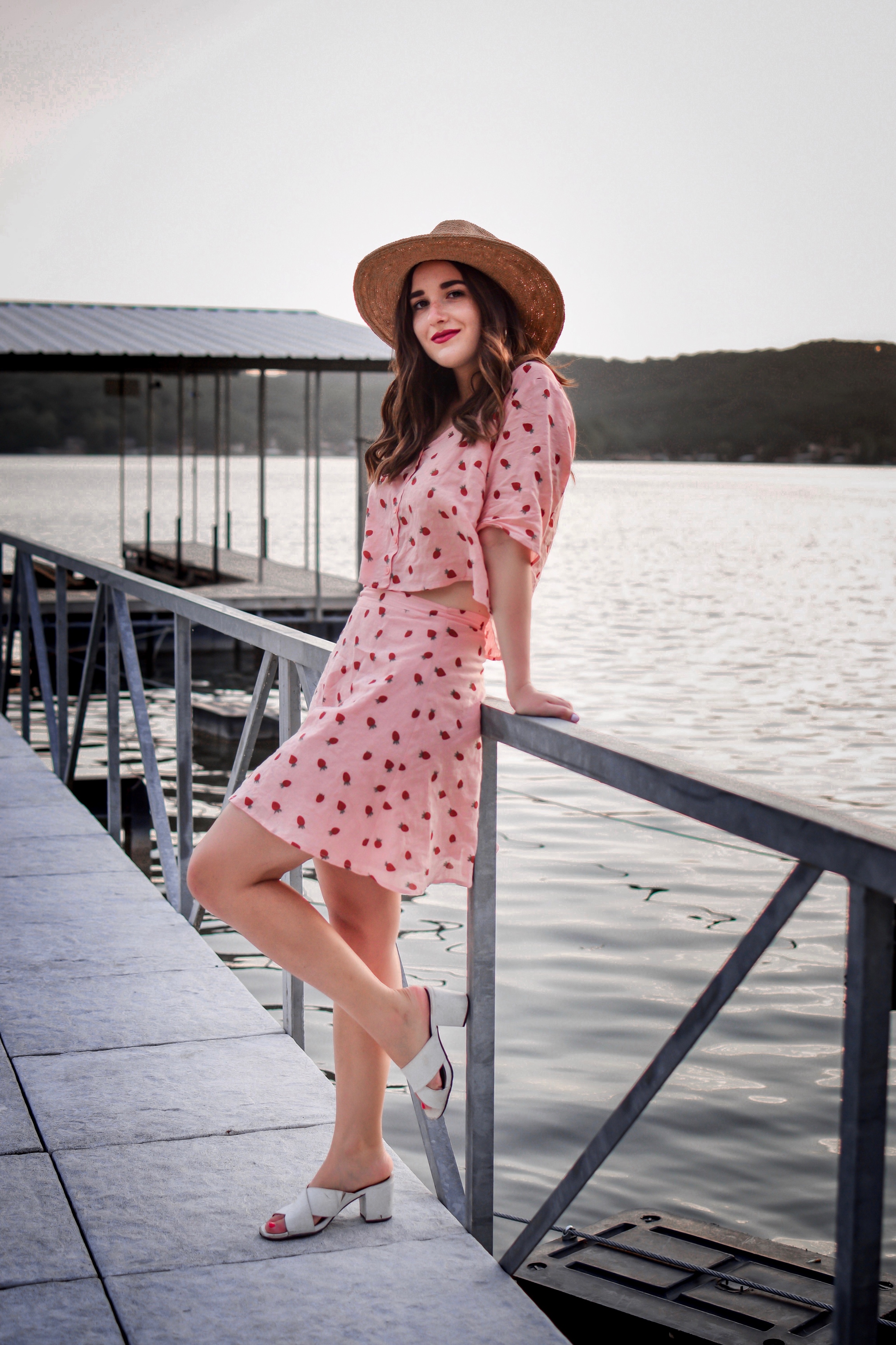 Strawberry Set Walmart Fashion Esther Santer Fashion Blog NYC Street Style Blogger Outfit OOTD Trendy Shopping Girl What How To Wear Affordable Fruit Trend Straw Hat Vacation Lake of the Ozarks White Mules Sandals Nature Travel  Shopping Two Piece Set.JPG