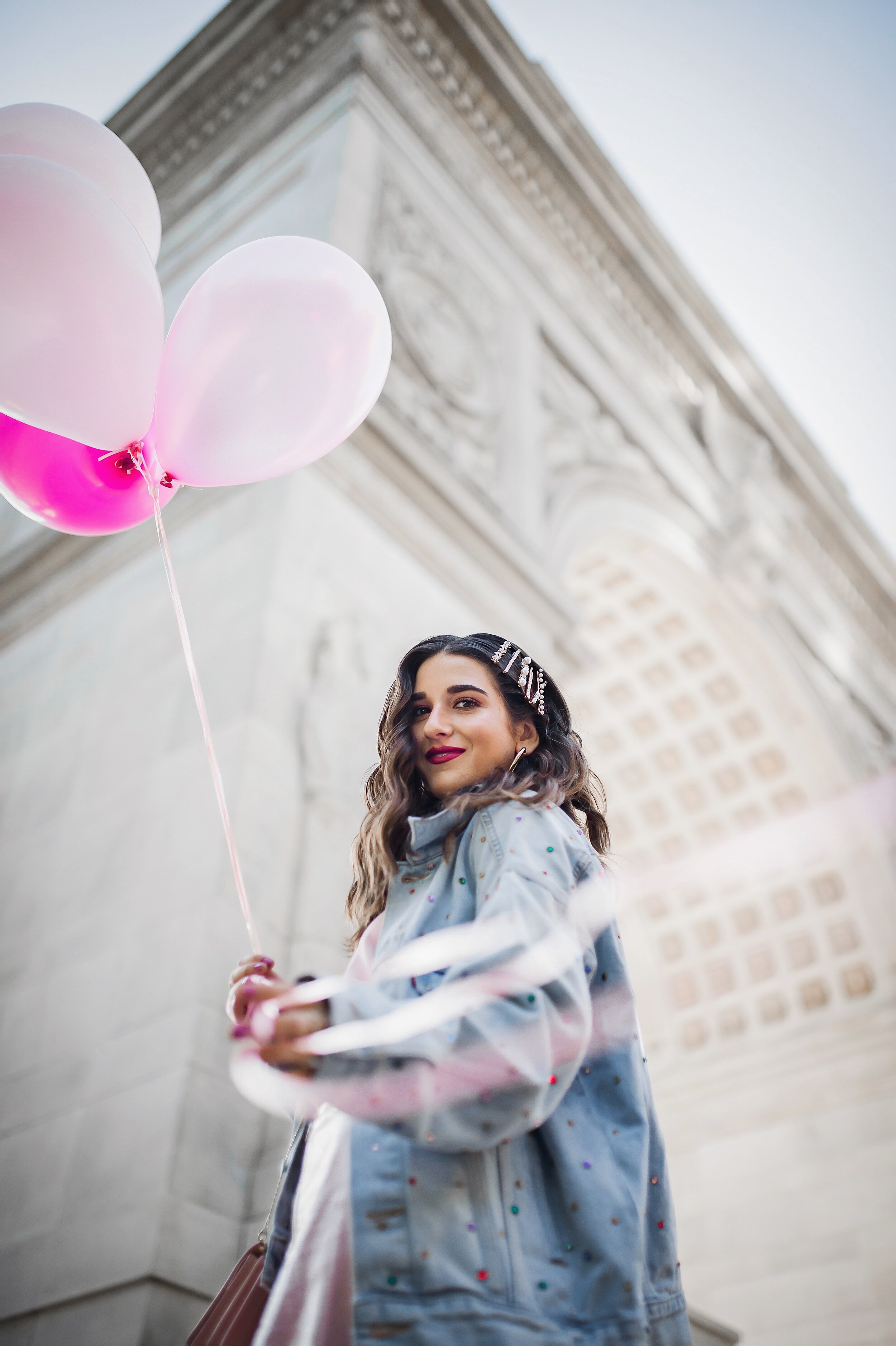 The Final Year Of My 20's Happy 29th Birthday Esther Santer NYC Street Style Blogger White Booties Trend Jeweled Jean Jacket Levis Denim Pink Balooons Leather Skirt Hair Clips Accessories Pastel Blue Shoes New Yoek City  Inspo Shoot Washington Square.JPG
