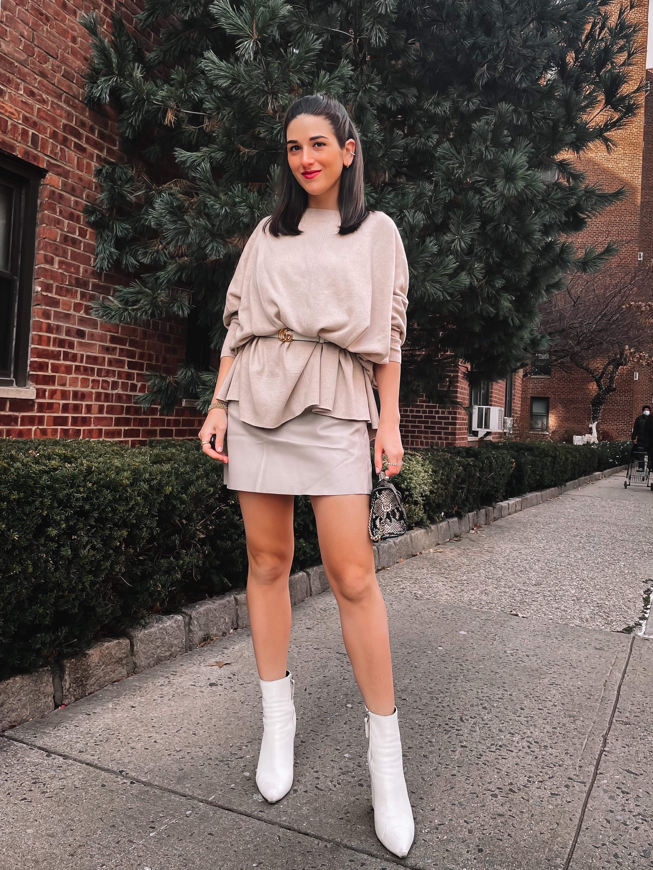 My First Outfit  Postpartum :: Monochrome Beige Look + White Booties Esther Santer NYC Street Style Lifestyle Blogger Motherhood First Time Mom Outfits .jpg