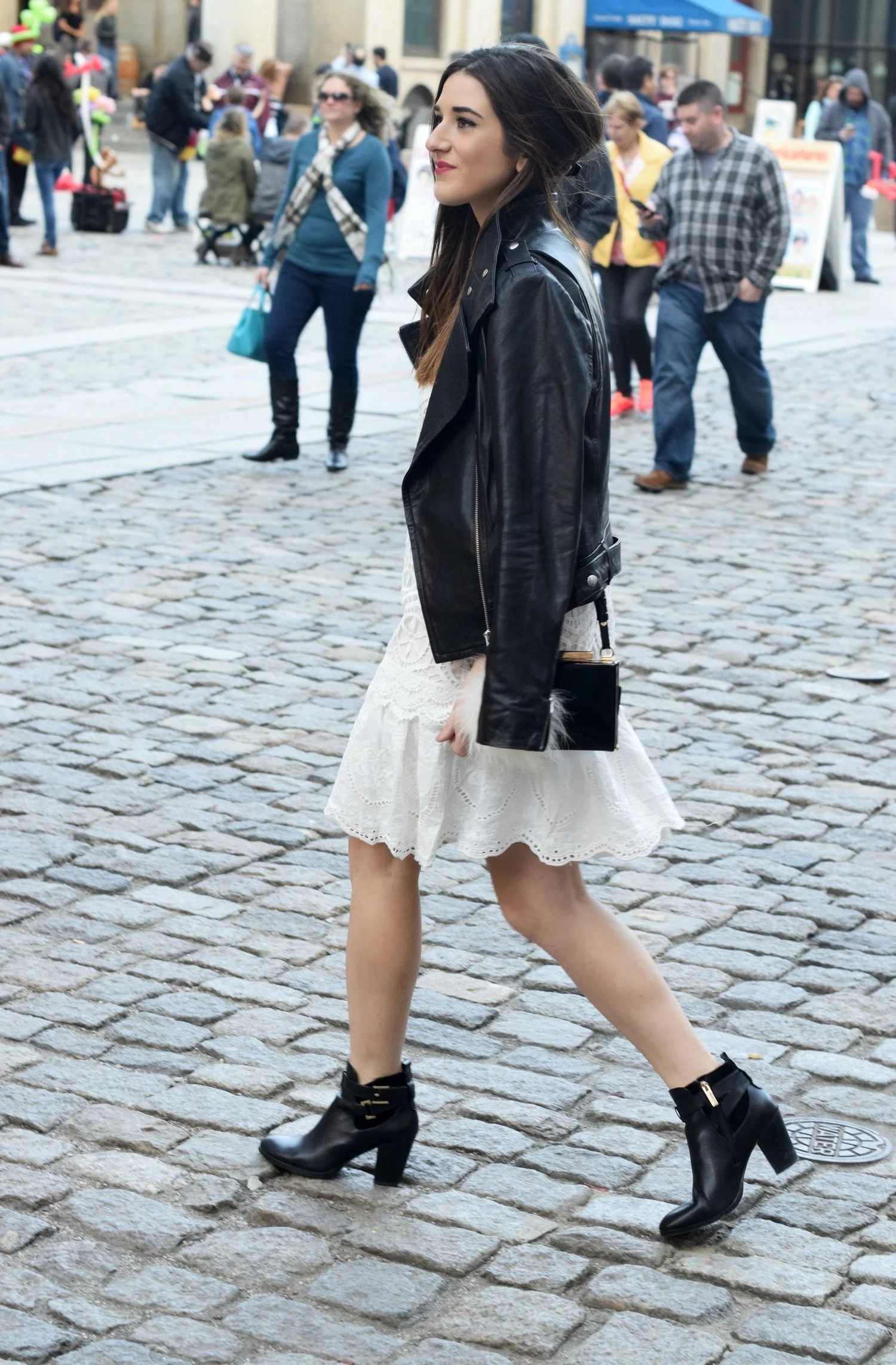  Desigual White Lace Dress + Mackage Moto Jacket