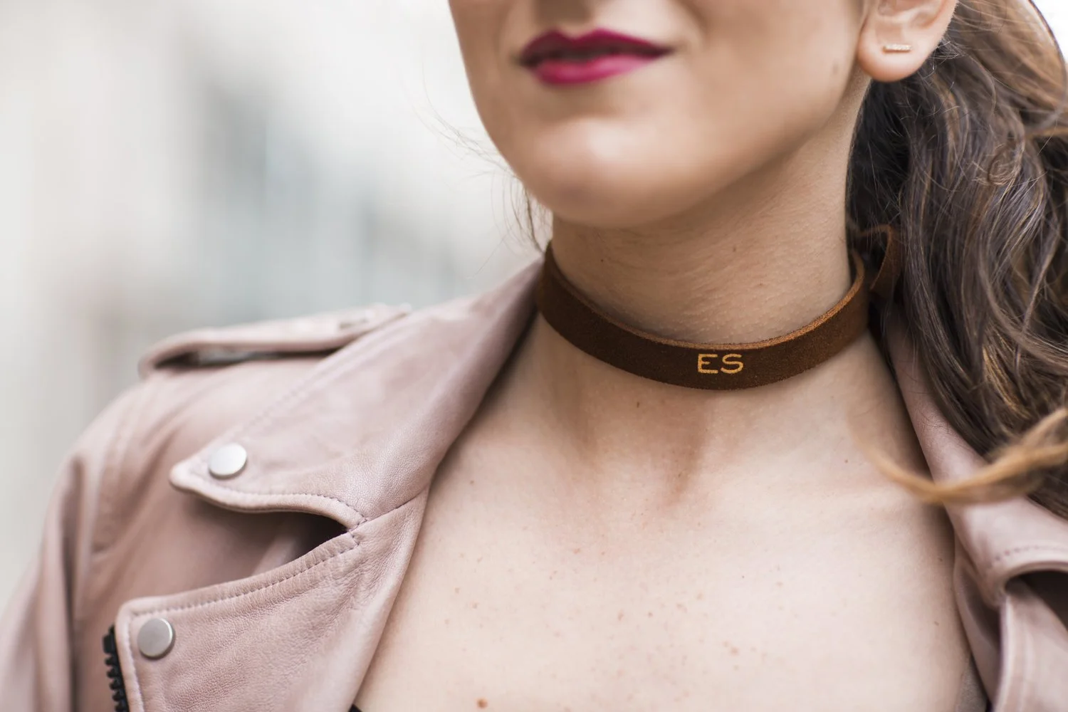 Pink Leather Jacket + Erin Dana Choker