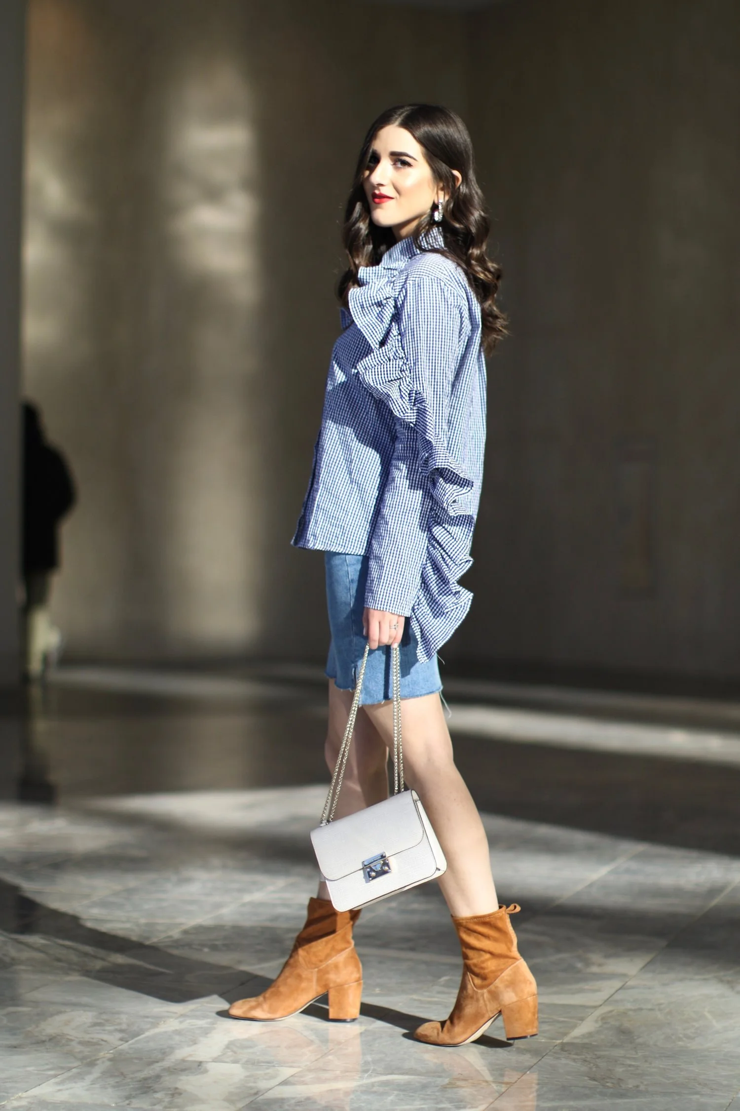 Inside The NYC Blogging Event Scene // Trescool Gingham Ruffled Blouse