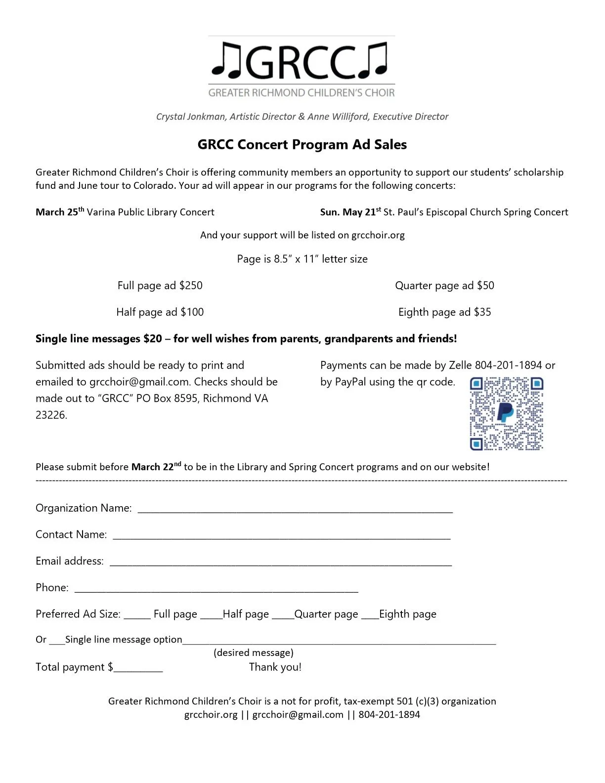 Program Ads and Chorister Shout Outs! — The Greater Richmond Children's