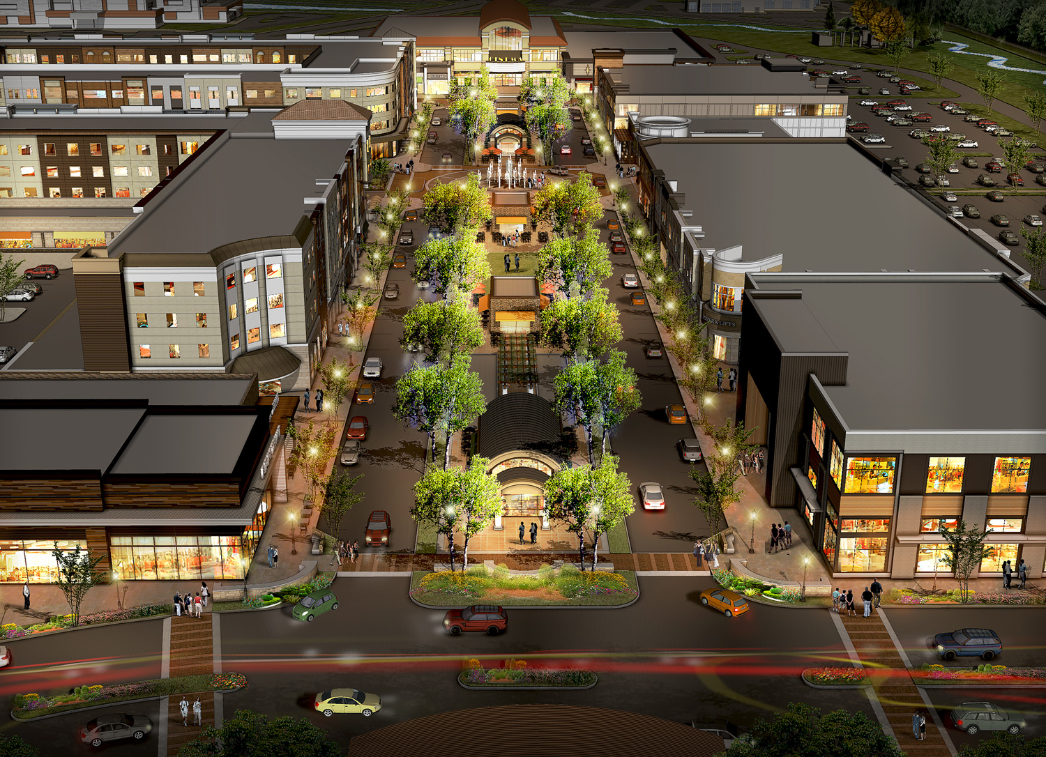 Evening View of Tuscan Village (Rendering by Prellwitz Chilinski Associates)