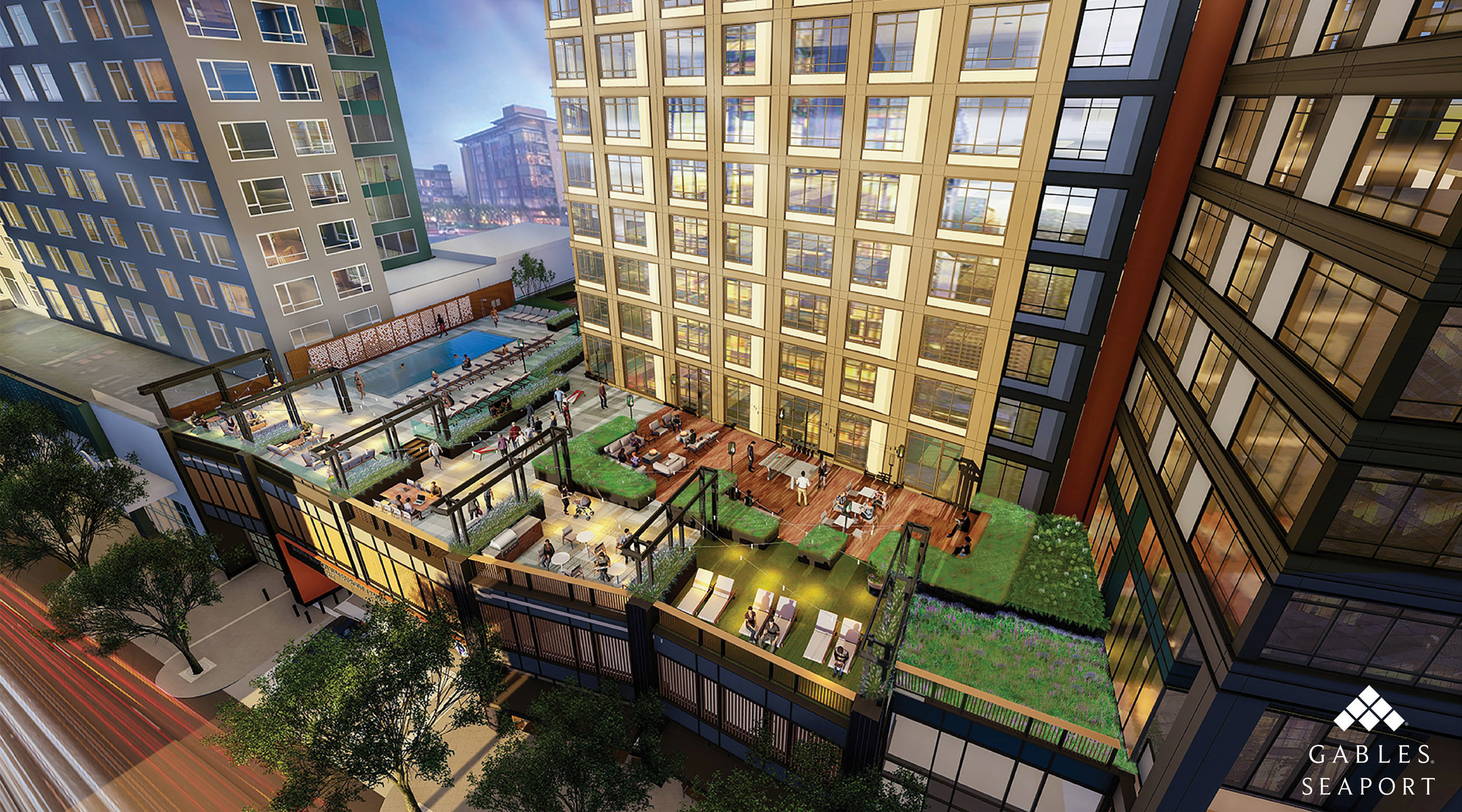 Aerial View of Gables Seaport Amenity Deck