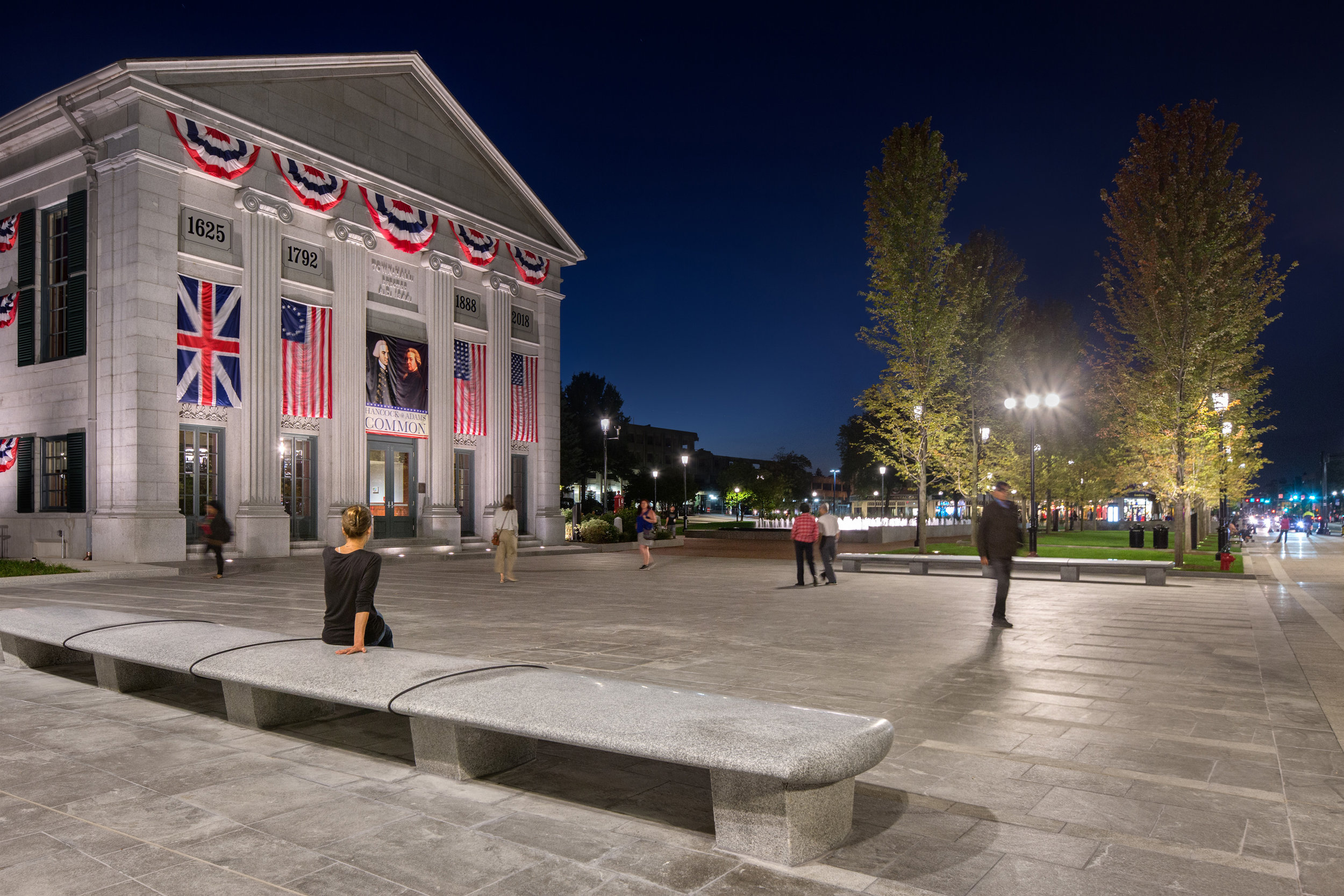 Evening view of Hancock Adams Common plaza (Photographer: Ed Wonsek)