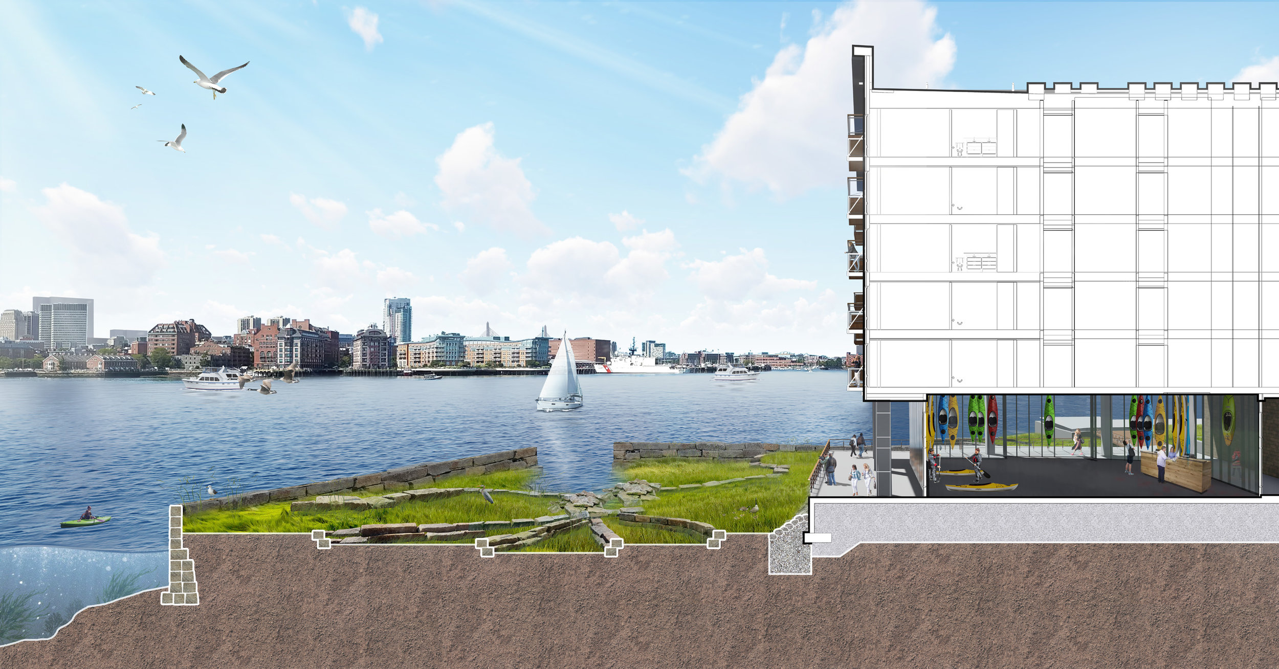  Clippership Wharf Site Section with Boston skyline (Halvorson Design) 