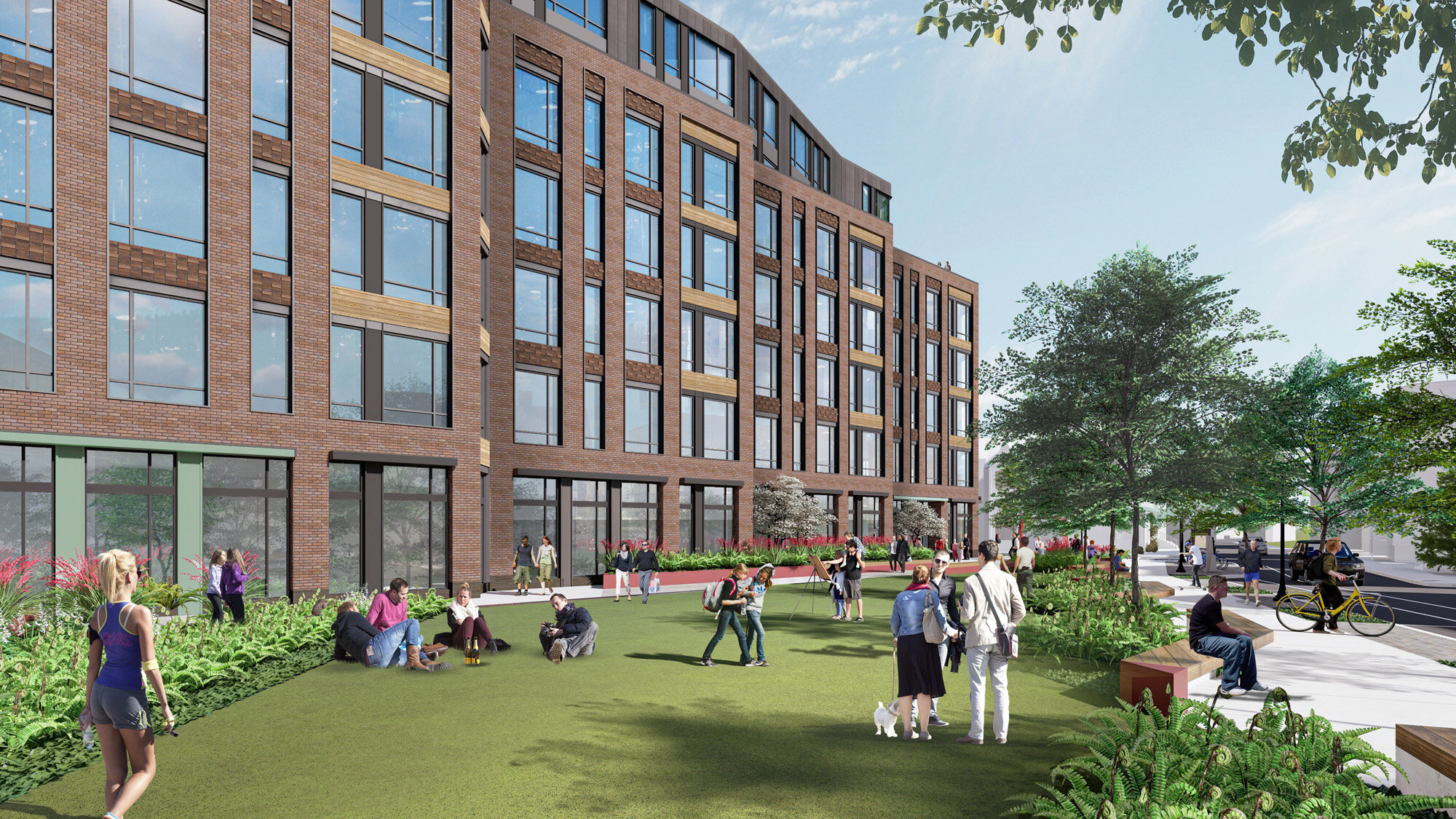  Allston Green Neighborhood Green Looking South (Rendering by PCA and Halvorson | Tighe &amp; Bond Studio) 