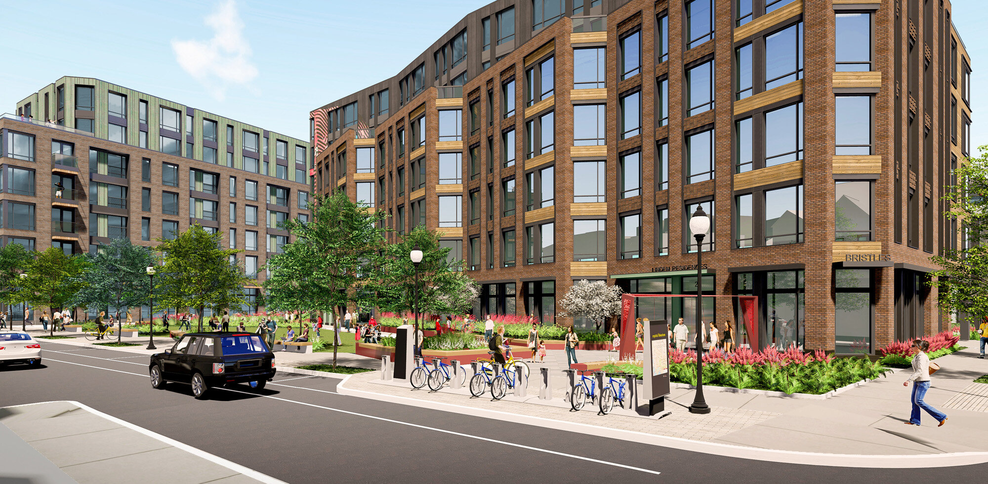  View of Allston Green at Pratt Street (Rendering by PCA and Halvorson | Tighe &amp; Bond Studio) 