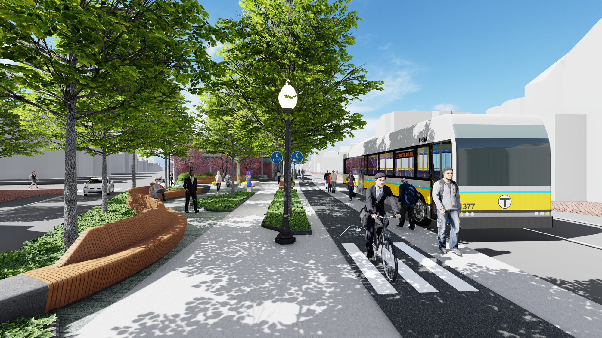 Rendering of Tubman Square and bus lane - Cambridge River Street