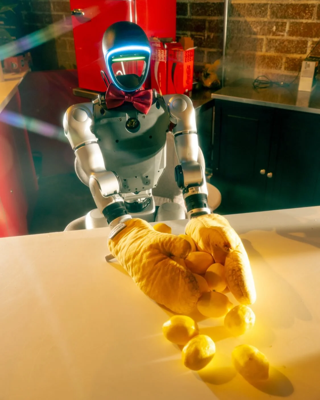 Putting robot in kitchen.