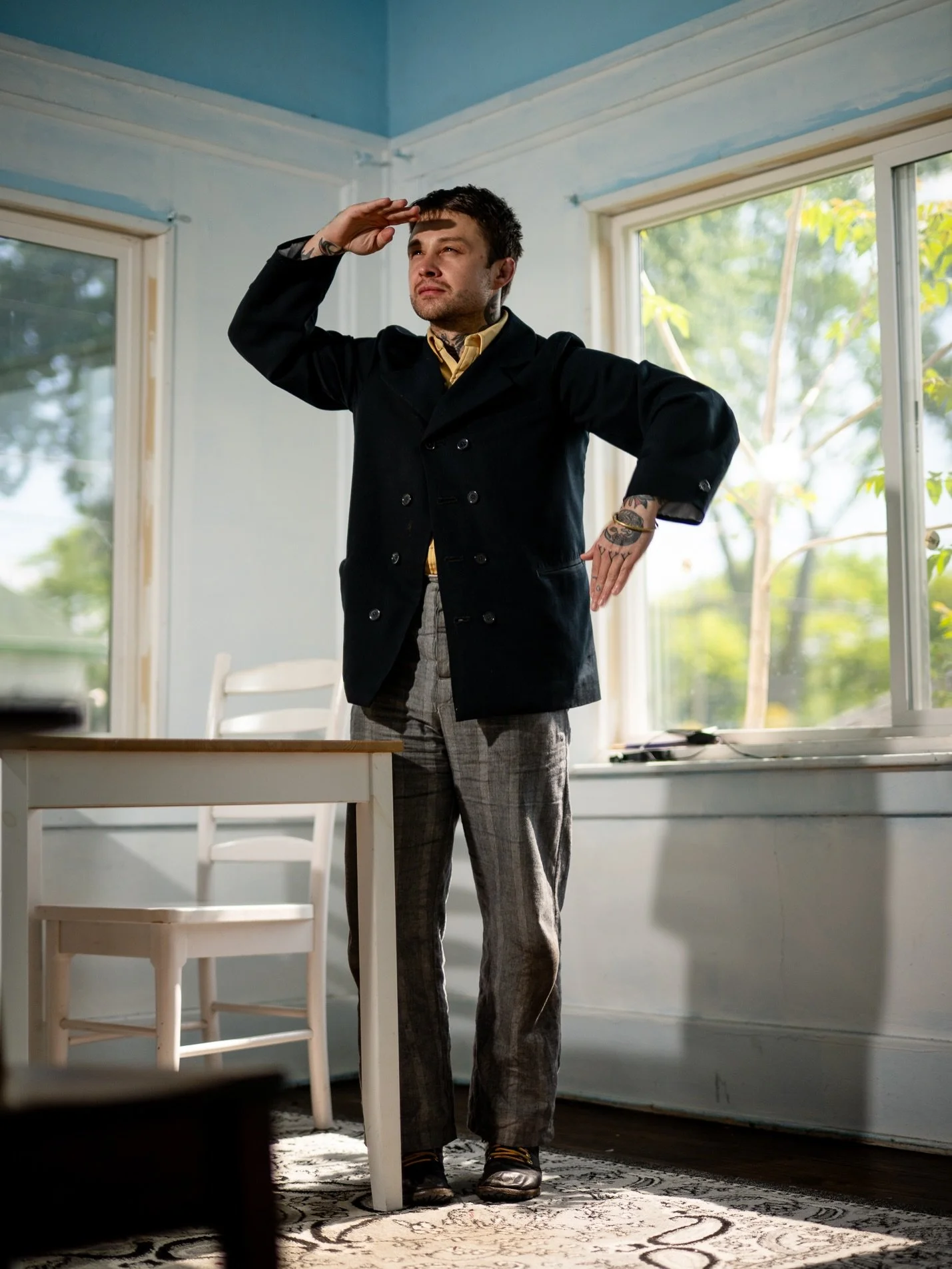 My powerful friend @rileybeef who makes his own suits, boots and tattoos as if William Blake trained for eons in the genre of American Classic Tattoos.