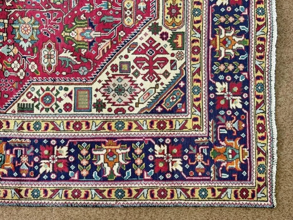 Wool Hand-Knotted Red and Blue Tabriz Rug Detail.jpg