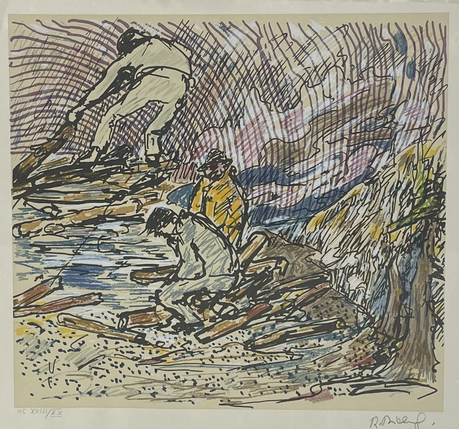 Rene Richard, Log Driving, lithograph, 13.5x14.25, $425; Upstairs.jpeg
