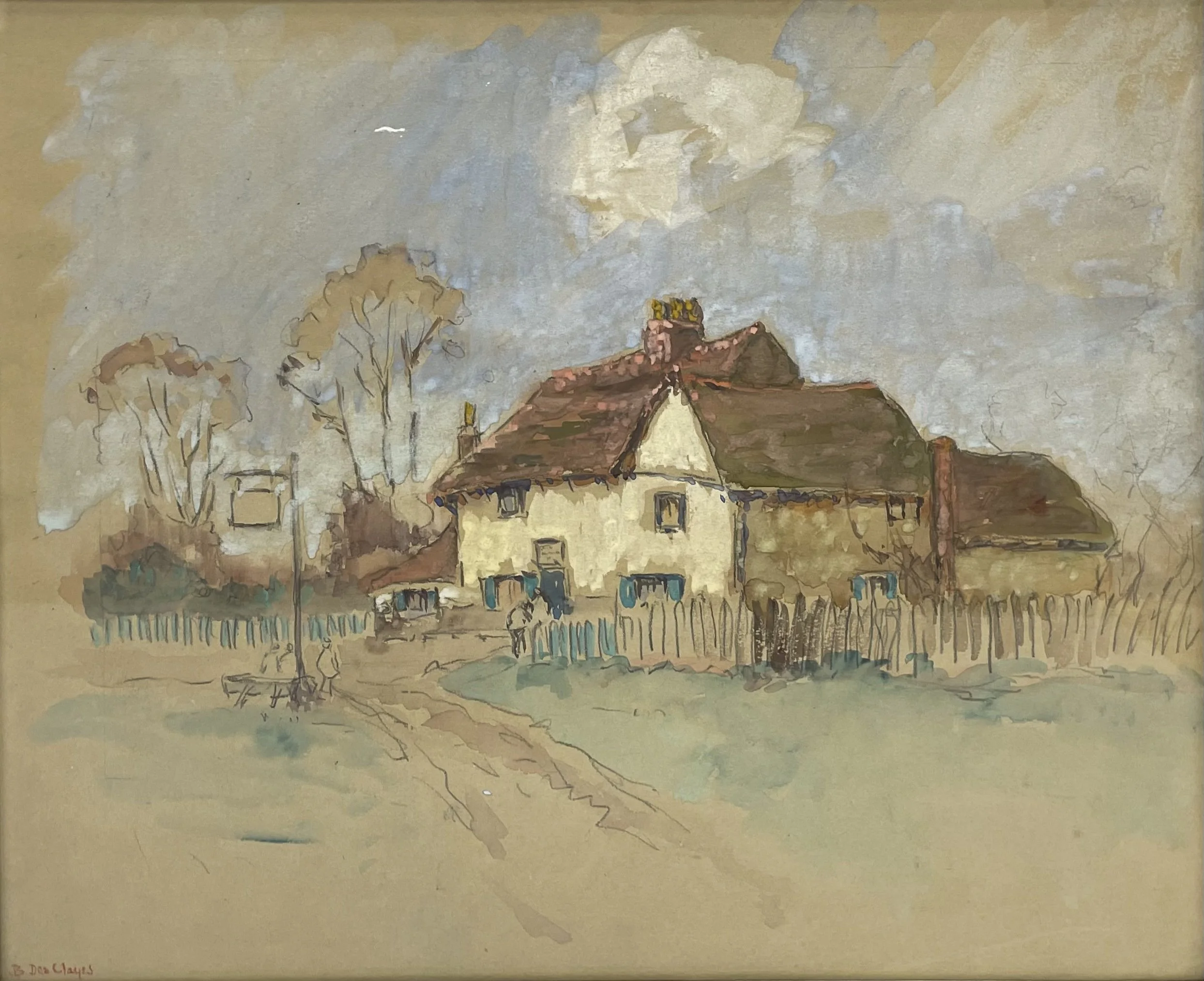 Berthe Des Clayes, Thatched Country Home, watercolour and gouache, 12.5x15.3.jpeg