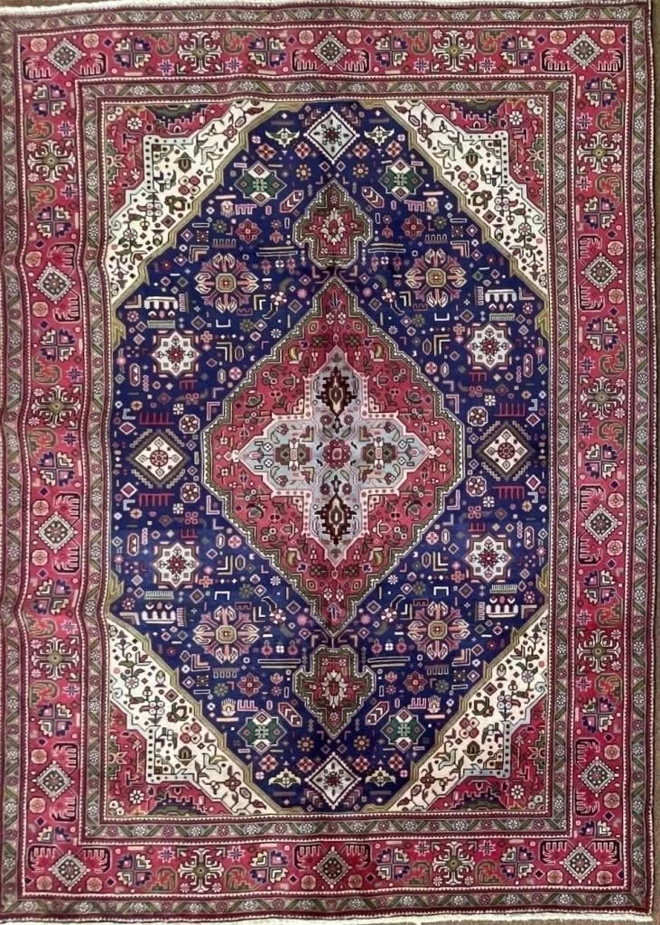 Beautiful Pattern Red & Blue Persian Wool Tabriz Rug 9.5'x6.5'