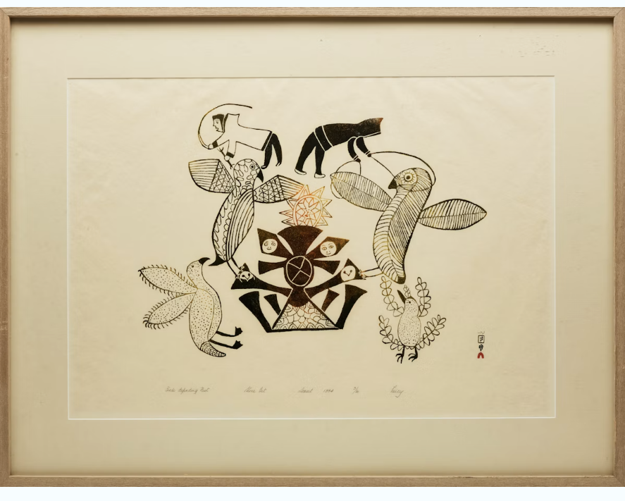Lucy Qinnuayuak -Bird Spirit with Seals (1974), - (in frame).png