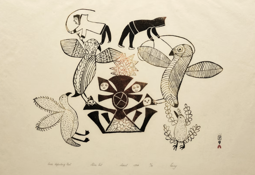 Lucy Qinnuayuak - Birds Defending Nest (1974)
