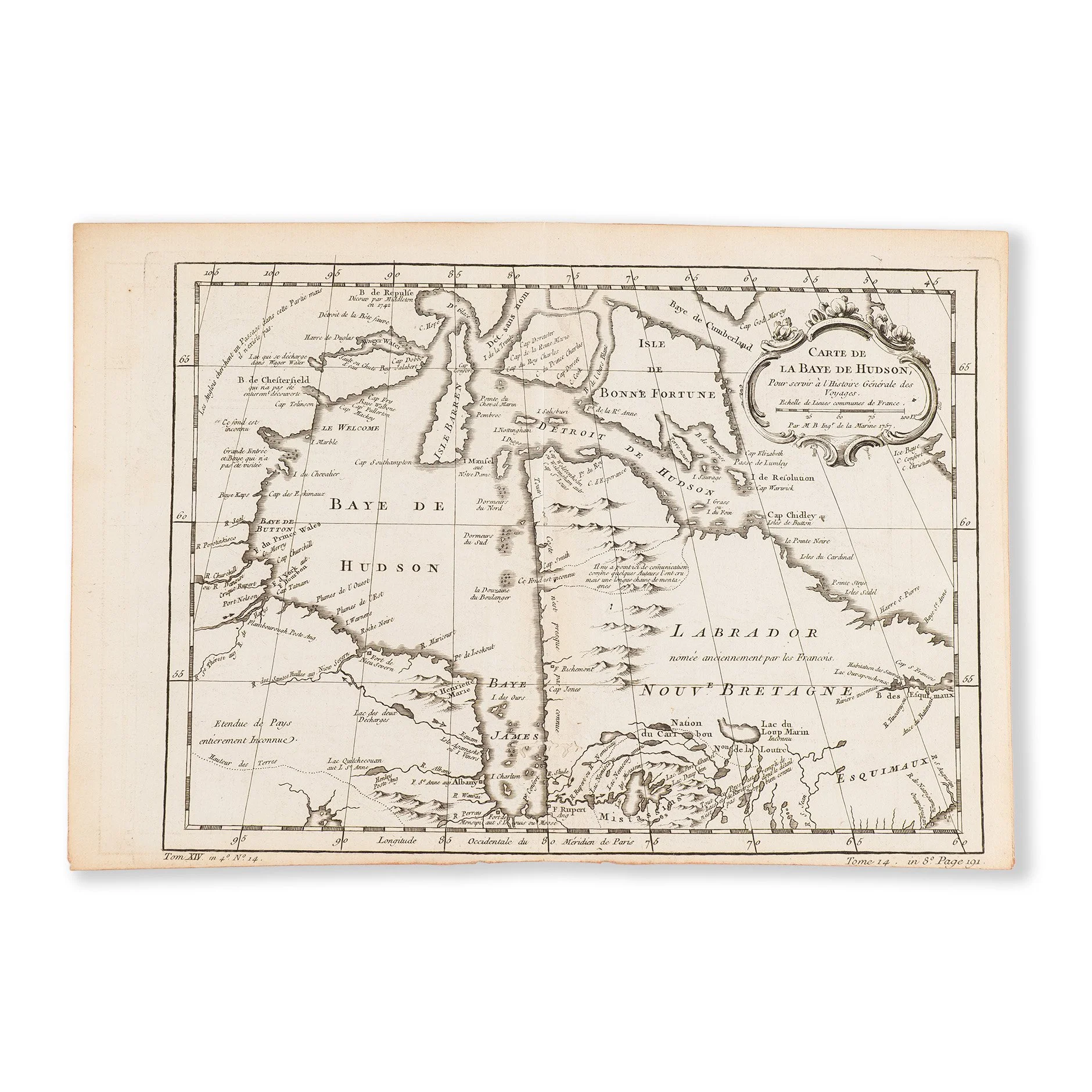 Jacques Nicolas Bellin  (French, 1703-1772) - Carte de La Baye de Hudson (1757)