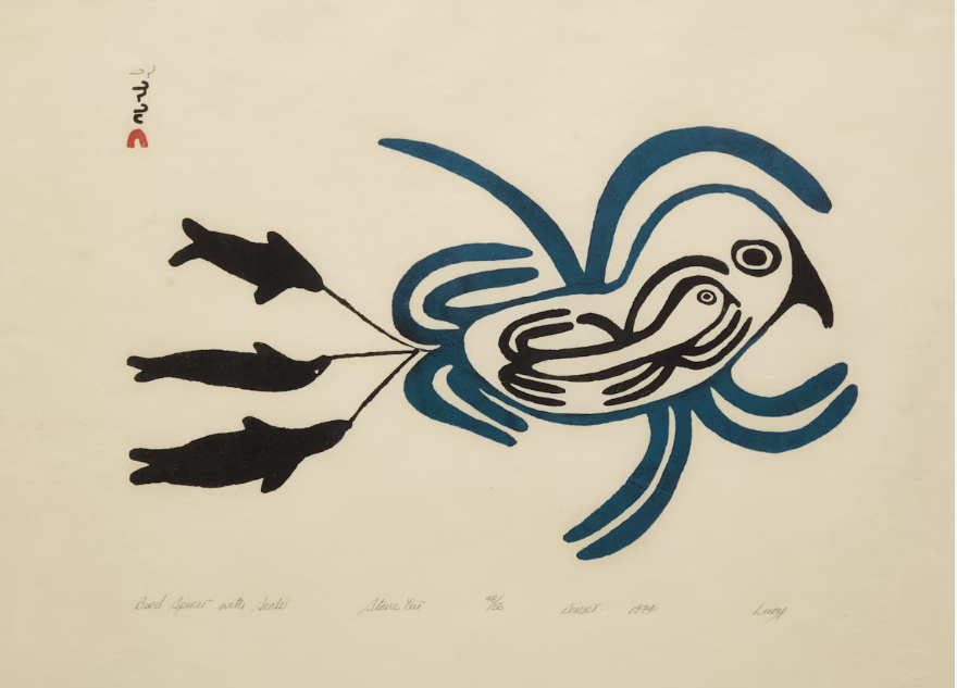 Lucy Qinnauyuak - Bird Spirit with Seals (1974)
