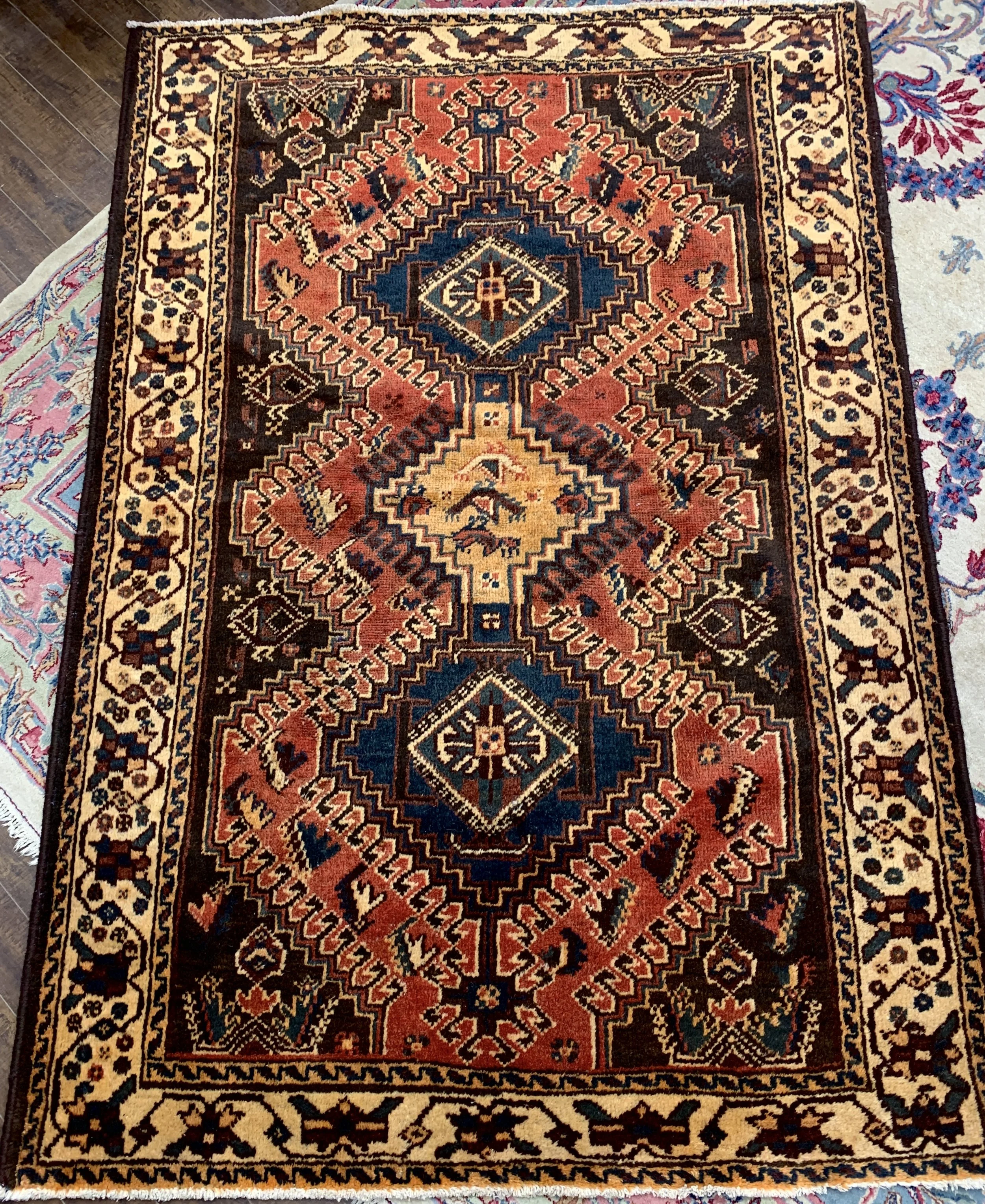 Rust & Blue Earth-Toned Tribal Rug 6'5 x 4'5