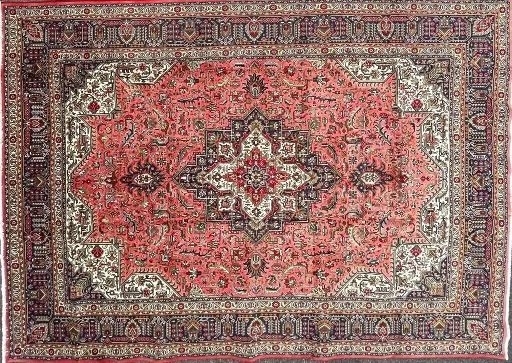 Pink & Navy Persian Wool Tabriz Rug 11.25' x 8'