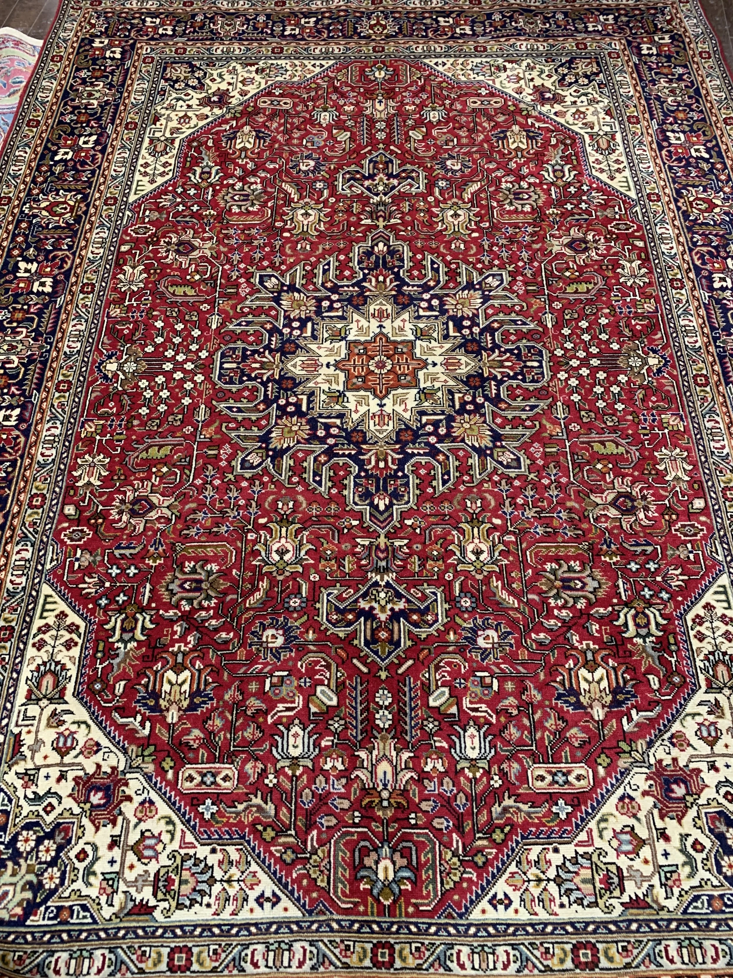 Large Red & Navy Tabriz Rug, 9.6' x 6.8 '
