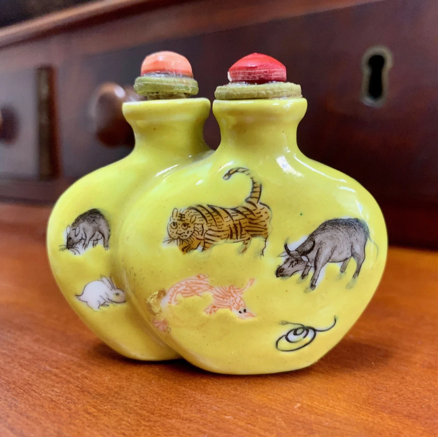 Famille Rose - Chinese Zodiac Hand-Painted Double Snuff Bottle