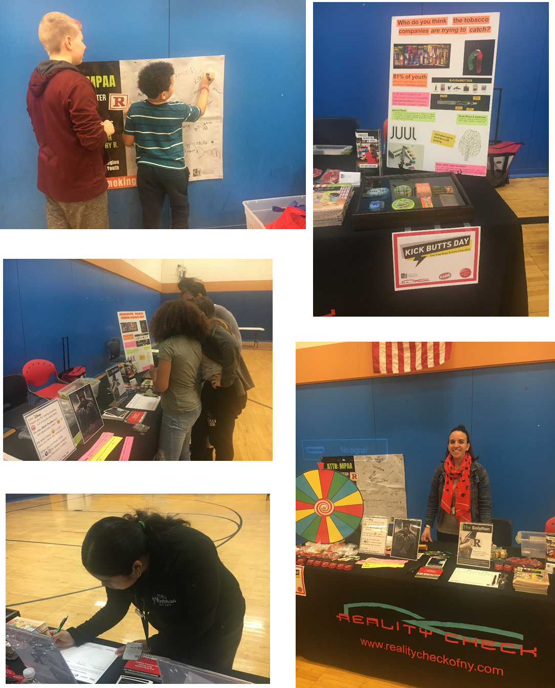 For Kick Butts Day on March 23rd, a table was set up to educate families and children about smoking depicted in the movies and tobacco marketing at the Mental Health Awareness Event held at the Troy Boys & Girls Club in Rensselaer County.