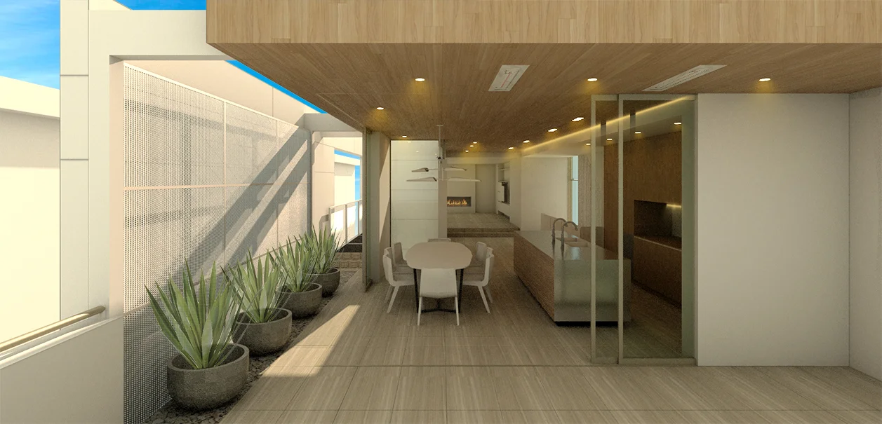 3rd floor rendering illustrating perforated metal screen. 