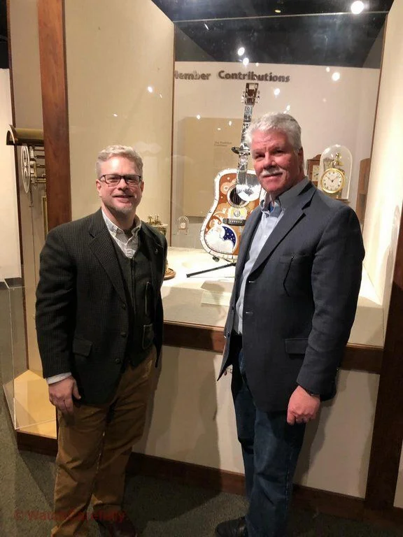 Brad Jacobs and Roland Murphy in front of the Prototype of the CF Martin 2 millionth guitar that RGM collaborated on with martin.