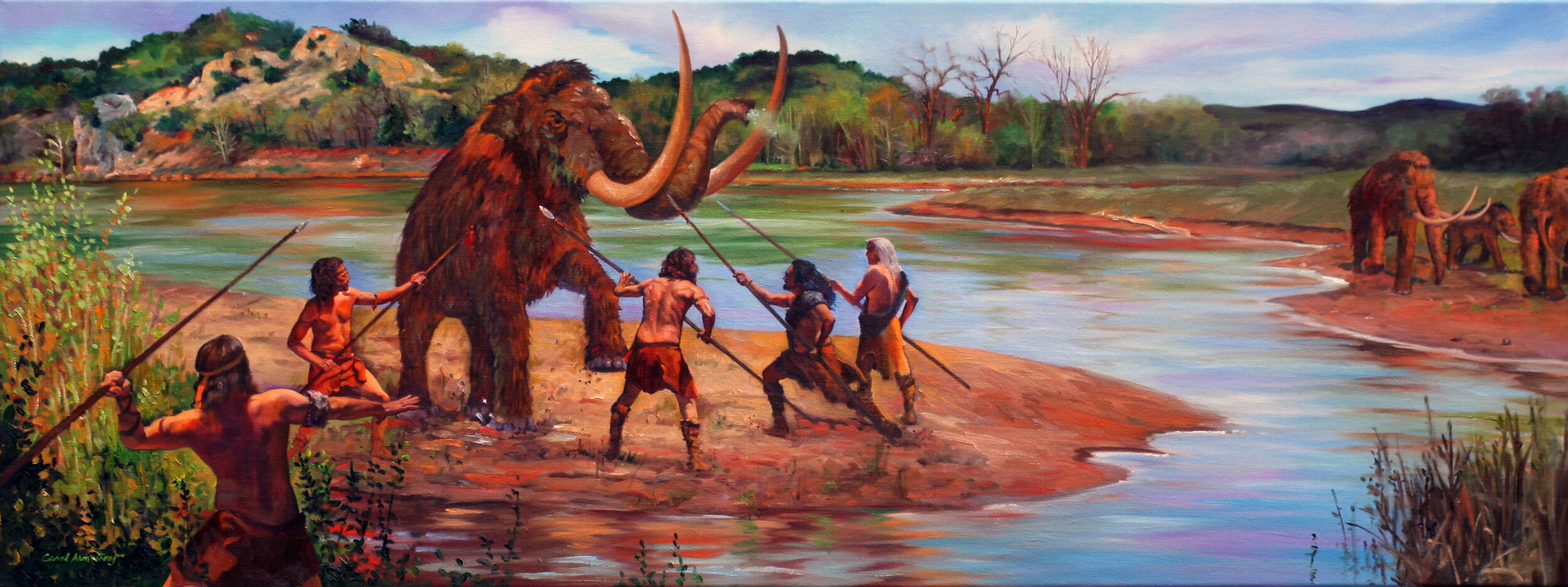 Paleo Indians killing a Mastodon on the Washita River