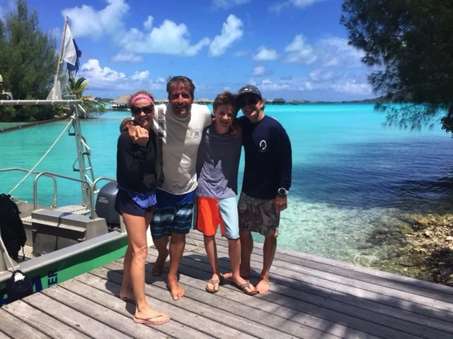 Our instructor JP from BORA DIVING CENTER was a fantastic teacher. If you have kids, you know how valuable a great teacher is. I was a little nervous in the beginning, once our training began I realized we were in good hands. He was strict and by the book. Worked for us! It was really a magical and beautiful adventure. Lululemo n Headband, Nike Jacket , Nike Shorts