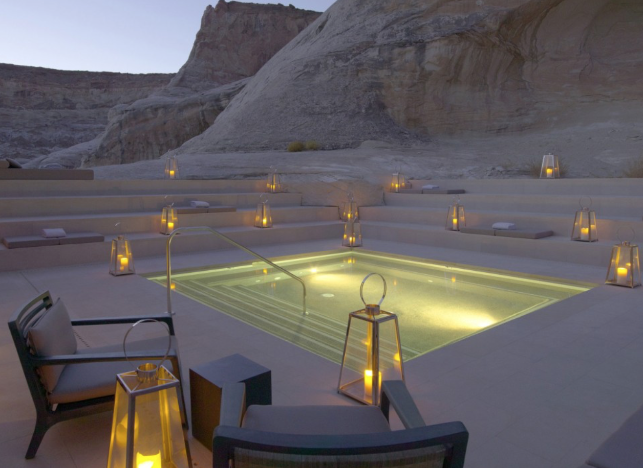 Take a jacuzzi while watching the sun set as everything around you takes on a different tone.