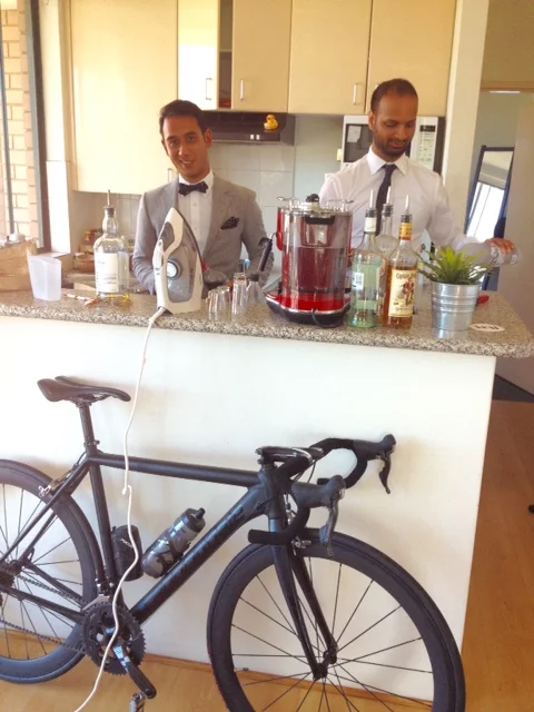 Sharp looking boys mixing drinks