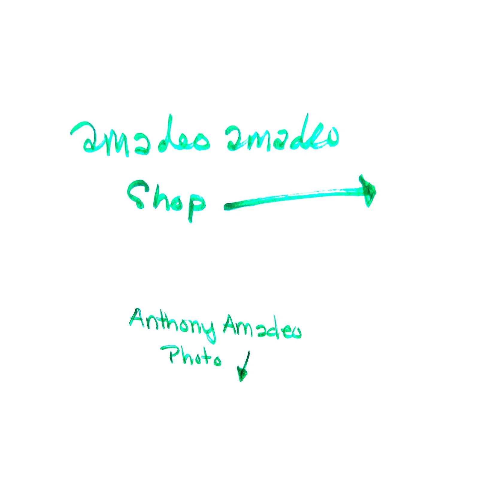Handwritten notes with green ink that say "someone" with an arrow pointing to "Shop" and "Anthony Andrews" with an arrow pointing down, and a partially visible phrase at the bottom.
