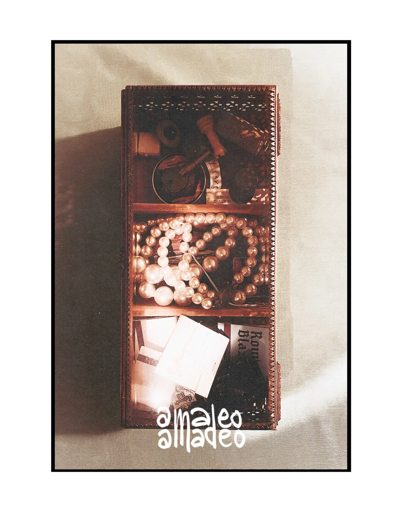 WHAT&rsquo;S IN MY CATCH-ALL No. 7?

My grandmother&rsquo;s old jewelry case. A broken strand of her pearls I still need to fix, matchbooks collected over the years, a few trinkets, the stencil from the nobody cares tattoo under my chin, and a clown 
