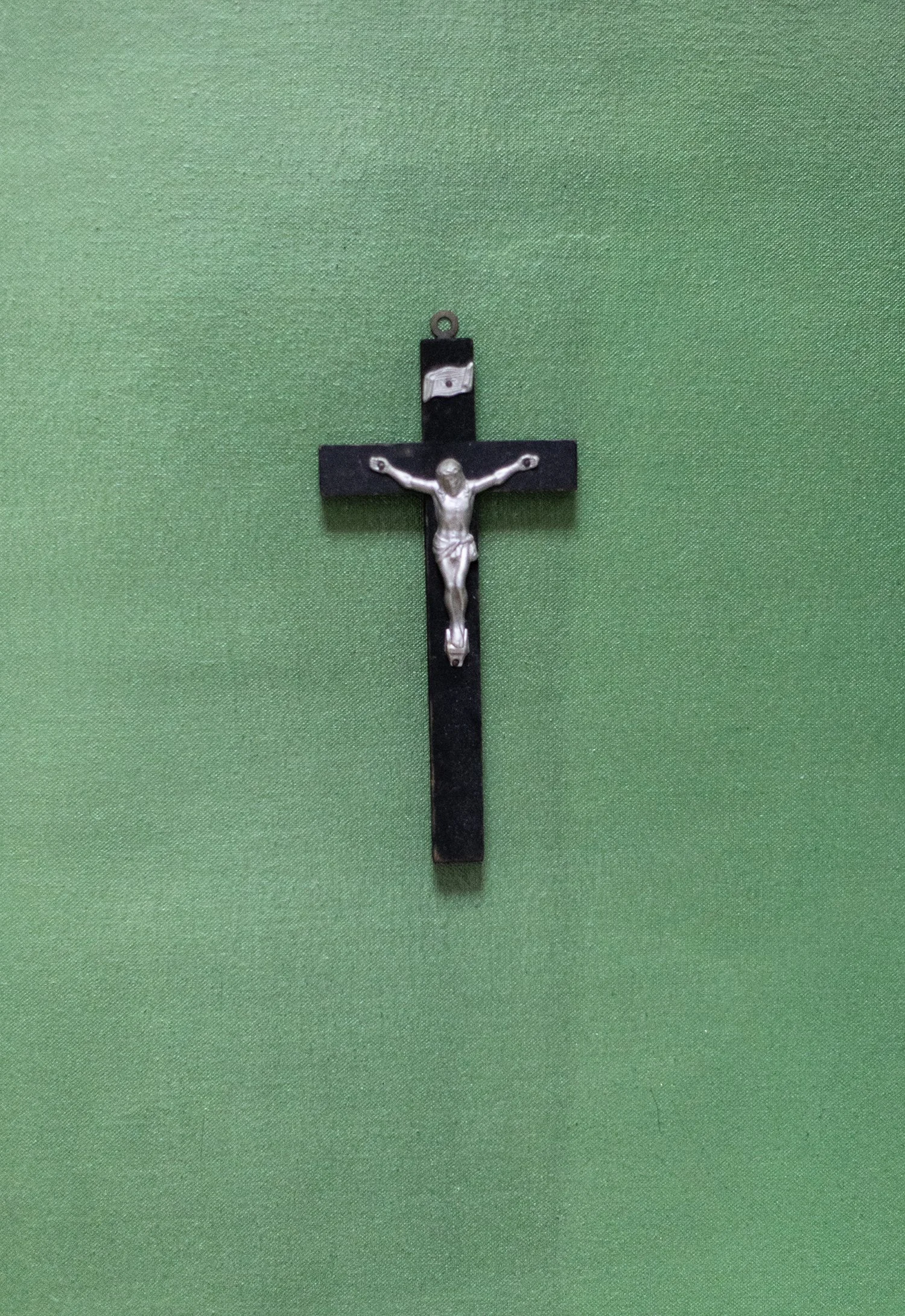 Elegant Silver Crucifix on Wooden Cross