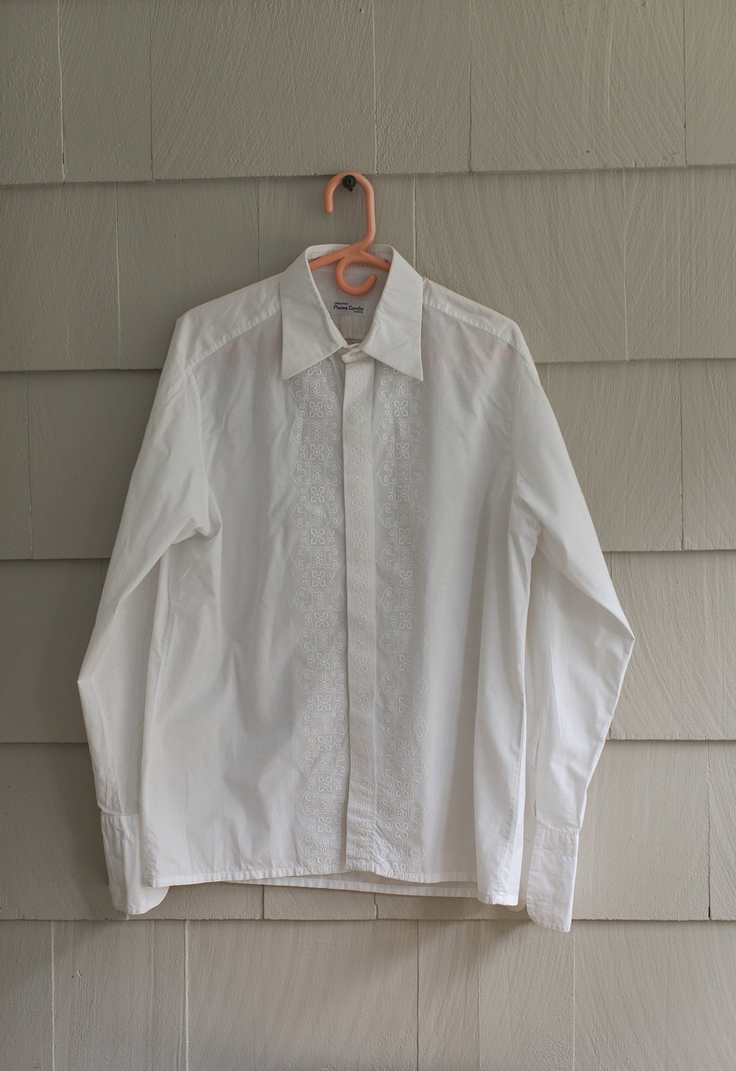 Pierre Cardin White Embroidered Button-Up Shirt