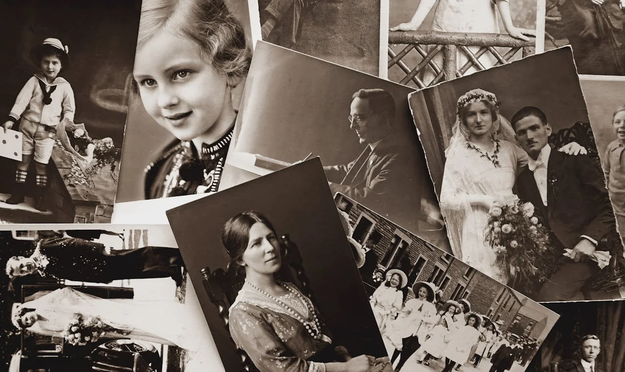 An arrangement of family pictures