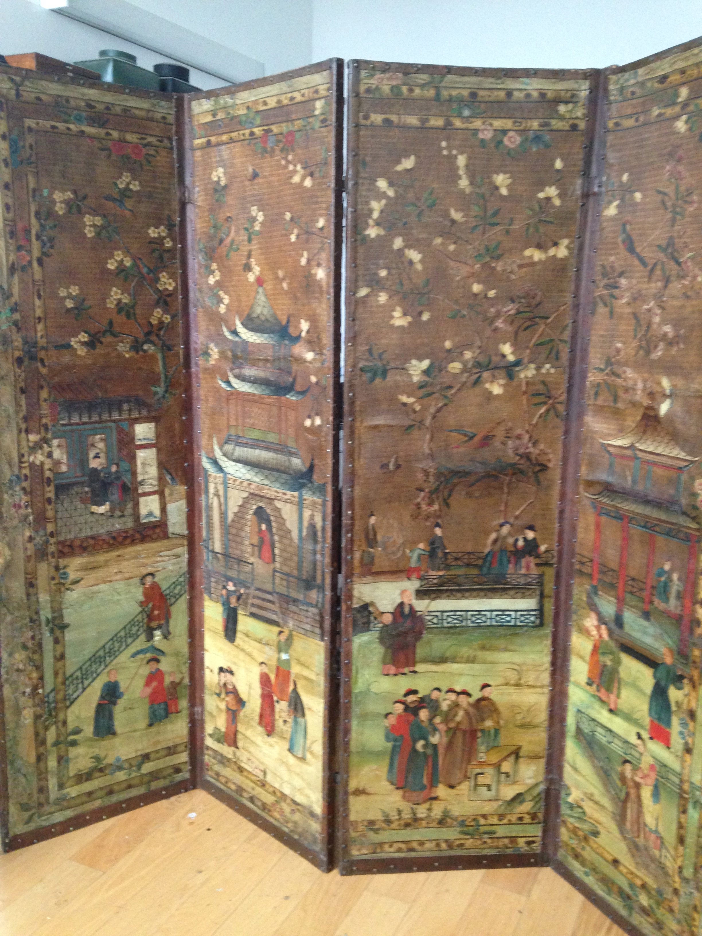  18th century dutch leather screen after restoration 