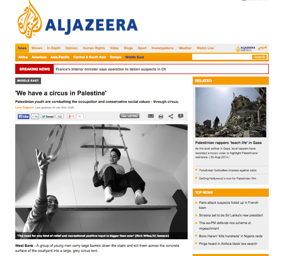 Screenshot of the article on the front page of Al Jazeera's website