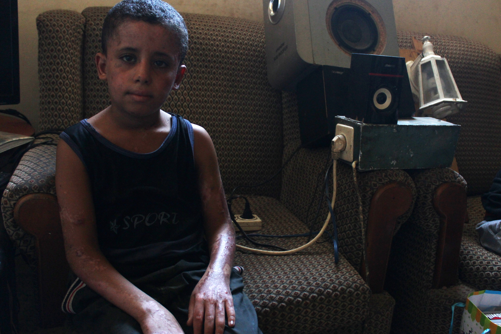 9-year old Louay in his home in al-Zaytoun neighbourhood in Gaza City