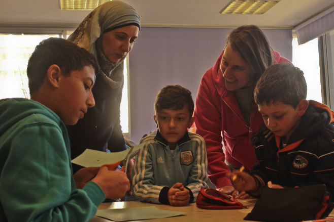 Arab + Hebrew teachers at 2nd grade in HiH jerusalem school.jpg