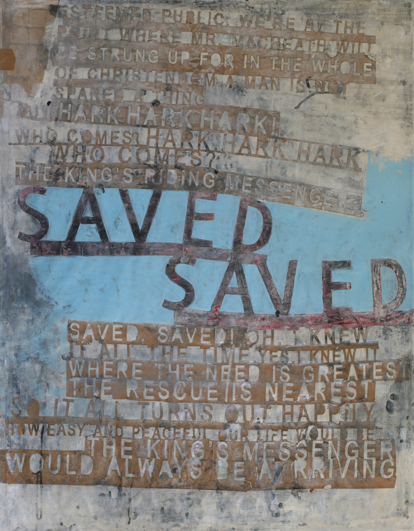 Saved (blue), acrylic and paste on paper