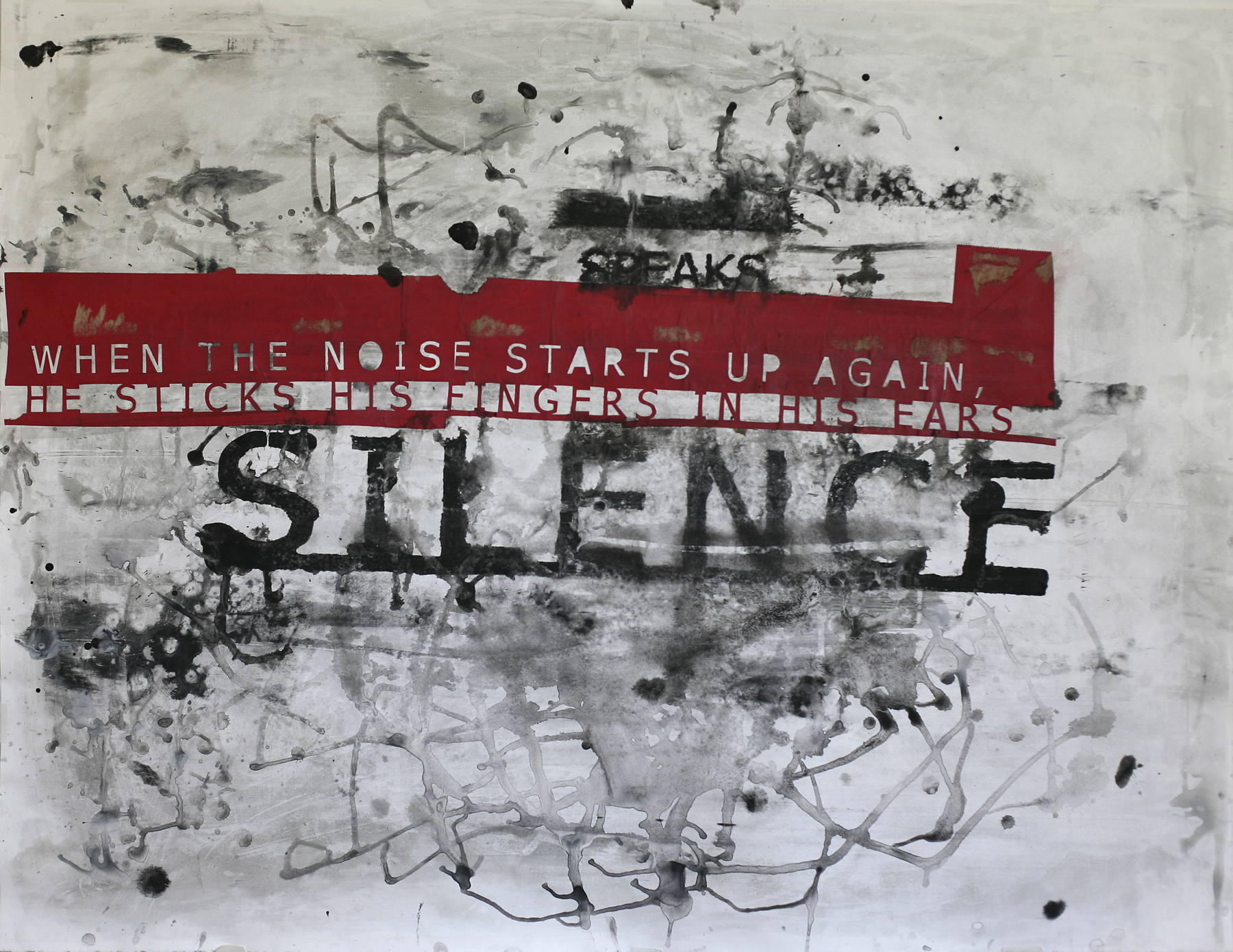 Silence Fingers Ears, acrylic and paste on paper