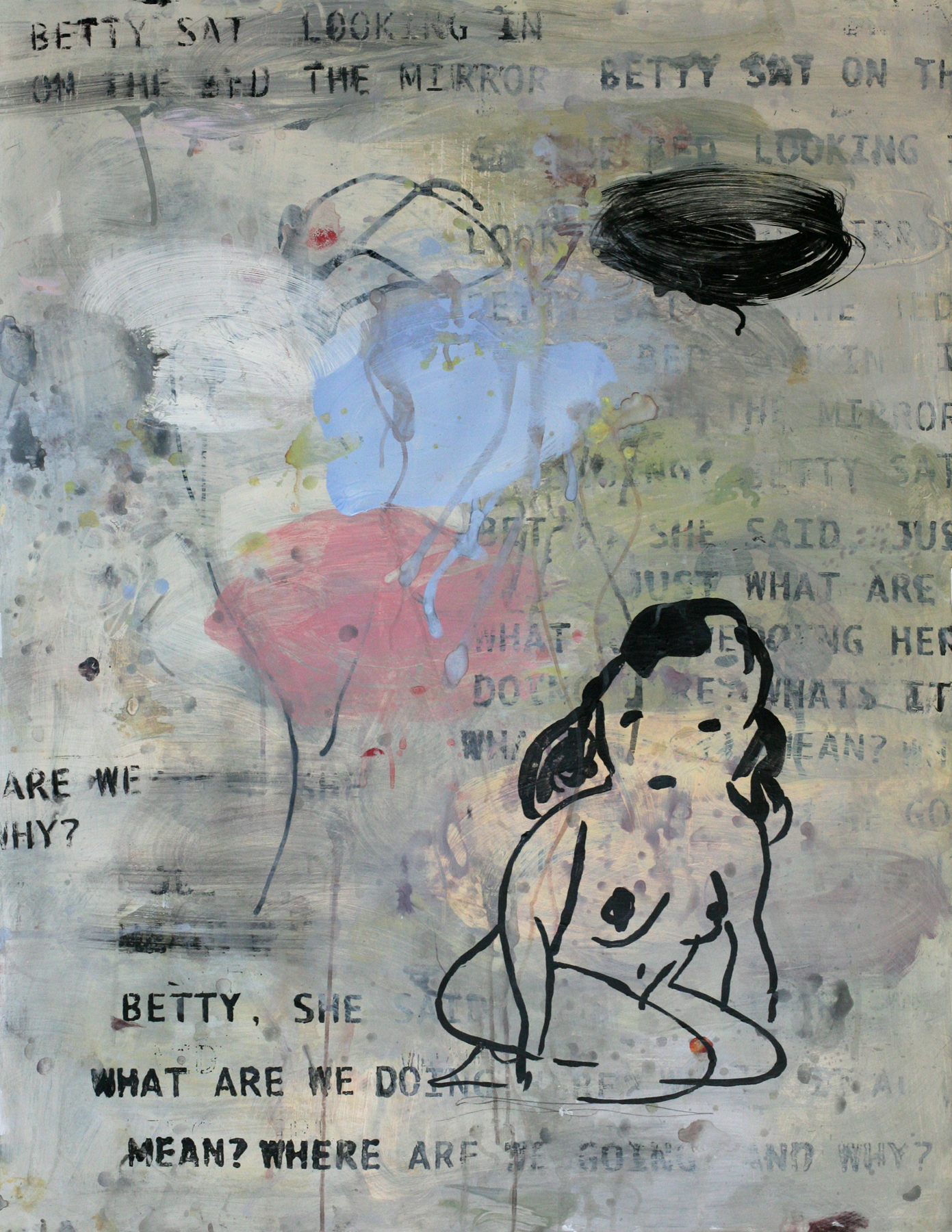 Betty, Nude, 50" x 34", acrylic and paste on paper (private collection)