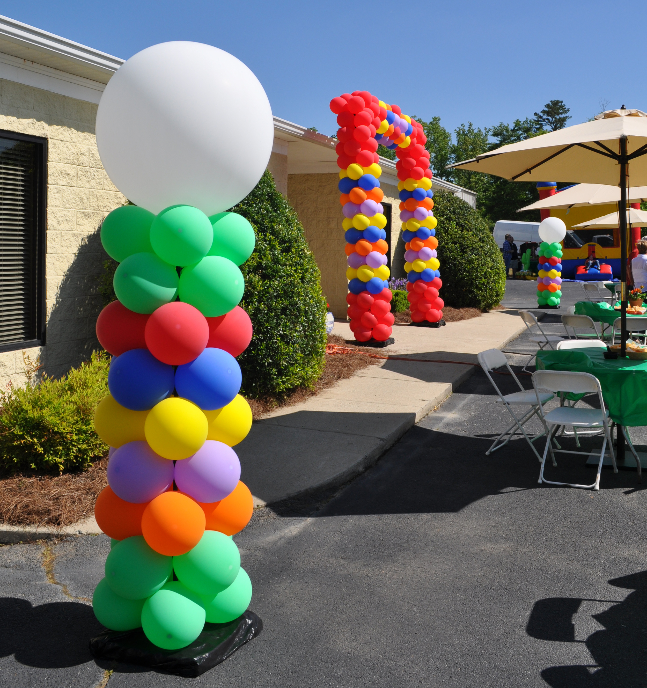 Outdoor balloon entranceway for a corporate event
