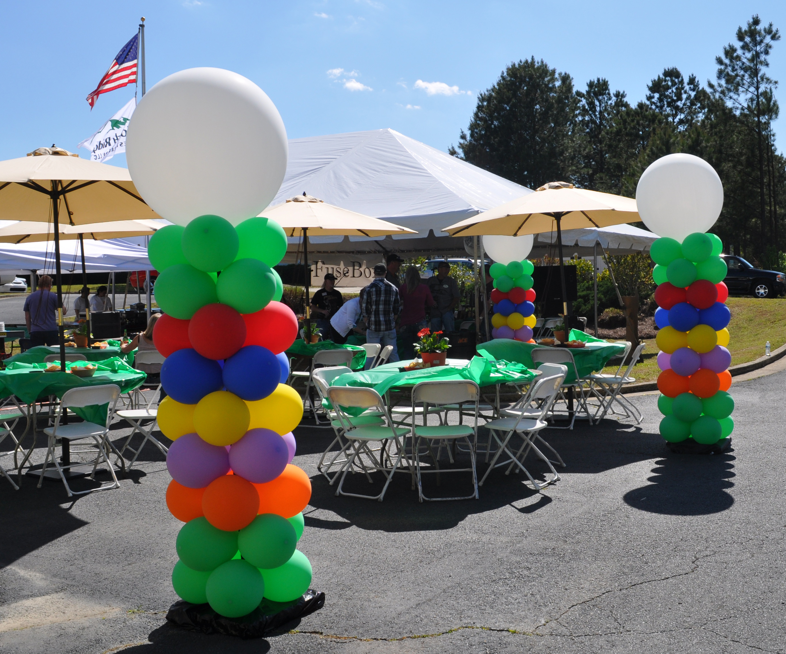 Outdoor balloon decor for a corporate event